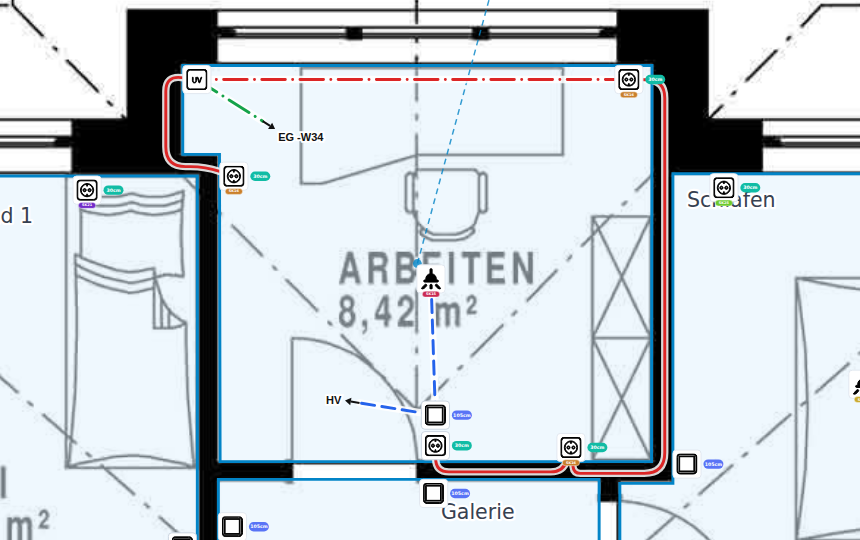 Cables in the installation plan