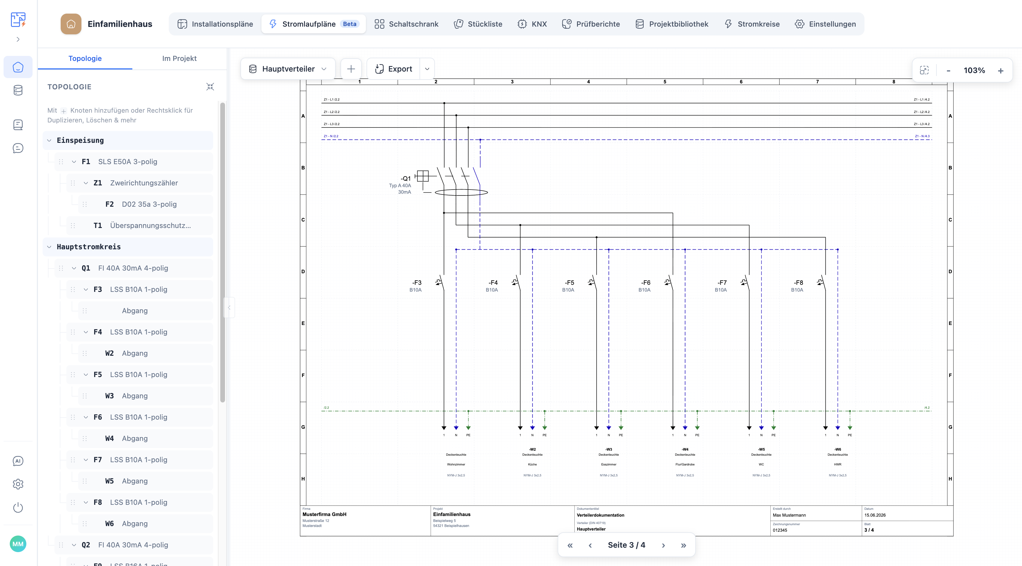 Automatisch generiertes Layout mit Sammelschienen und Klemmen