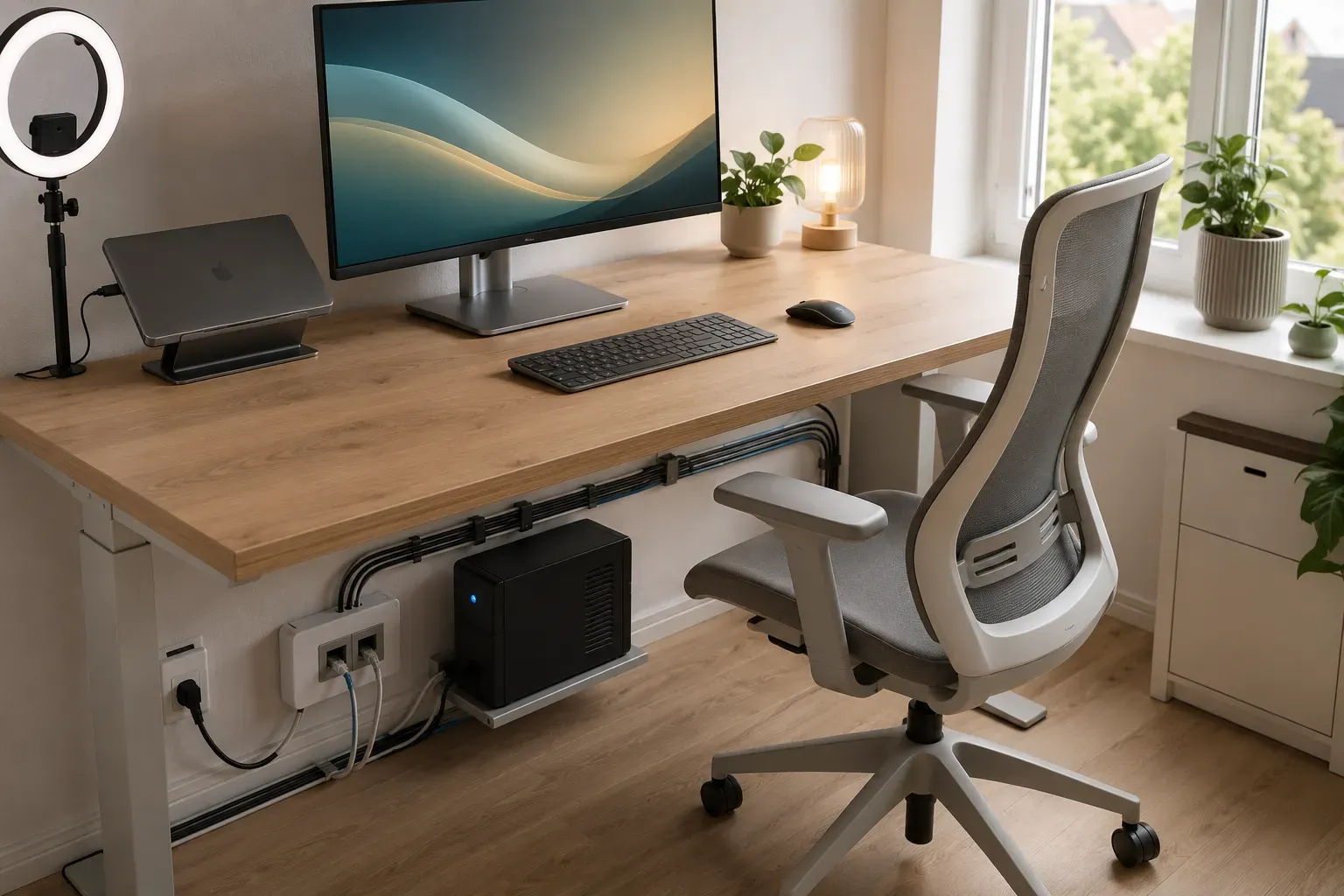 Home office s utičnicama i mrežom